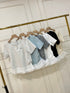 Women Round Neck Lacey Detail Button Down Tops